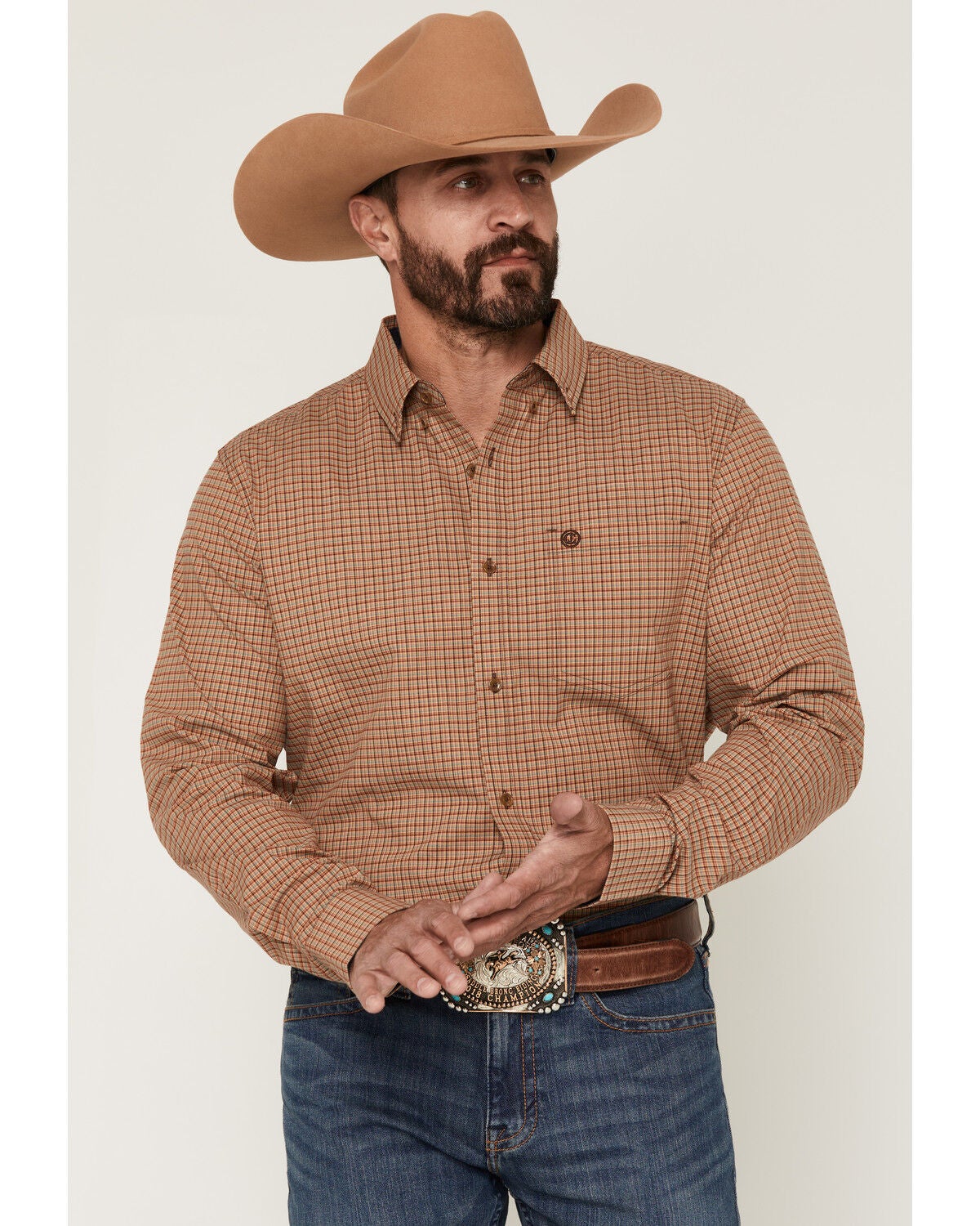 Men's Cody James Fold Nugget Plaid Print Long Sleeve Button-Down Stret