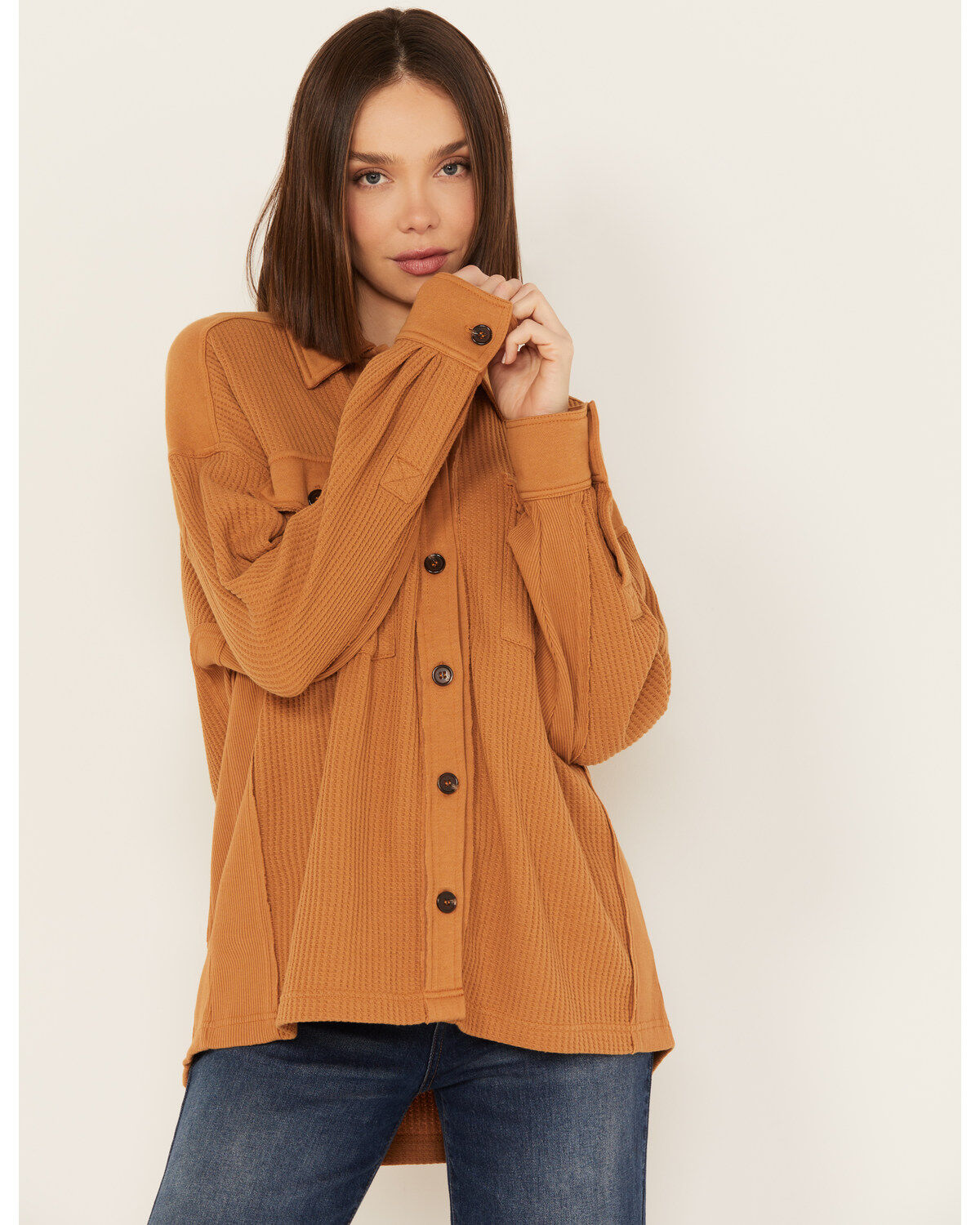 Women's Cleo + Wolf Oversized Knit Button Up Shirt