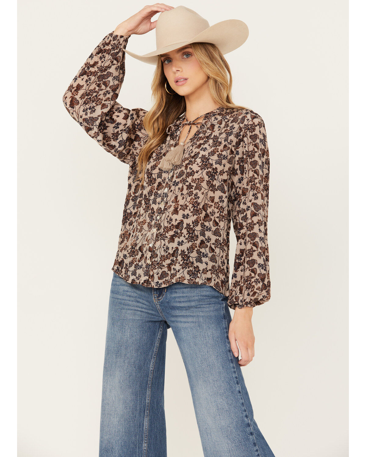 Women's Revel Floral Print Long Sleeve Peasant Top