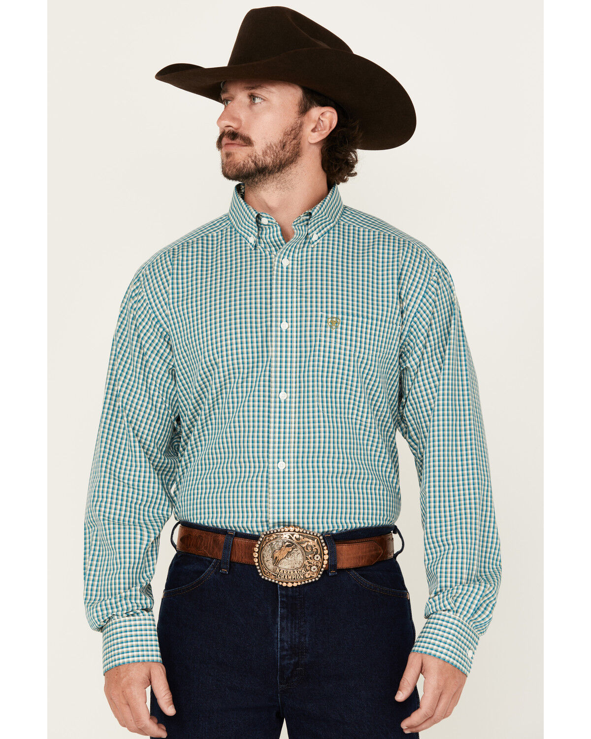 Men's Ariat Wrinkle Free Gus Plaid Print Long Sleeve Button-Down Weste
