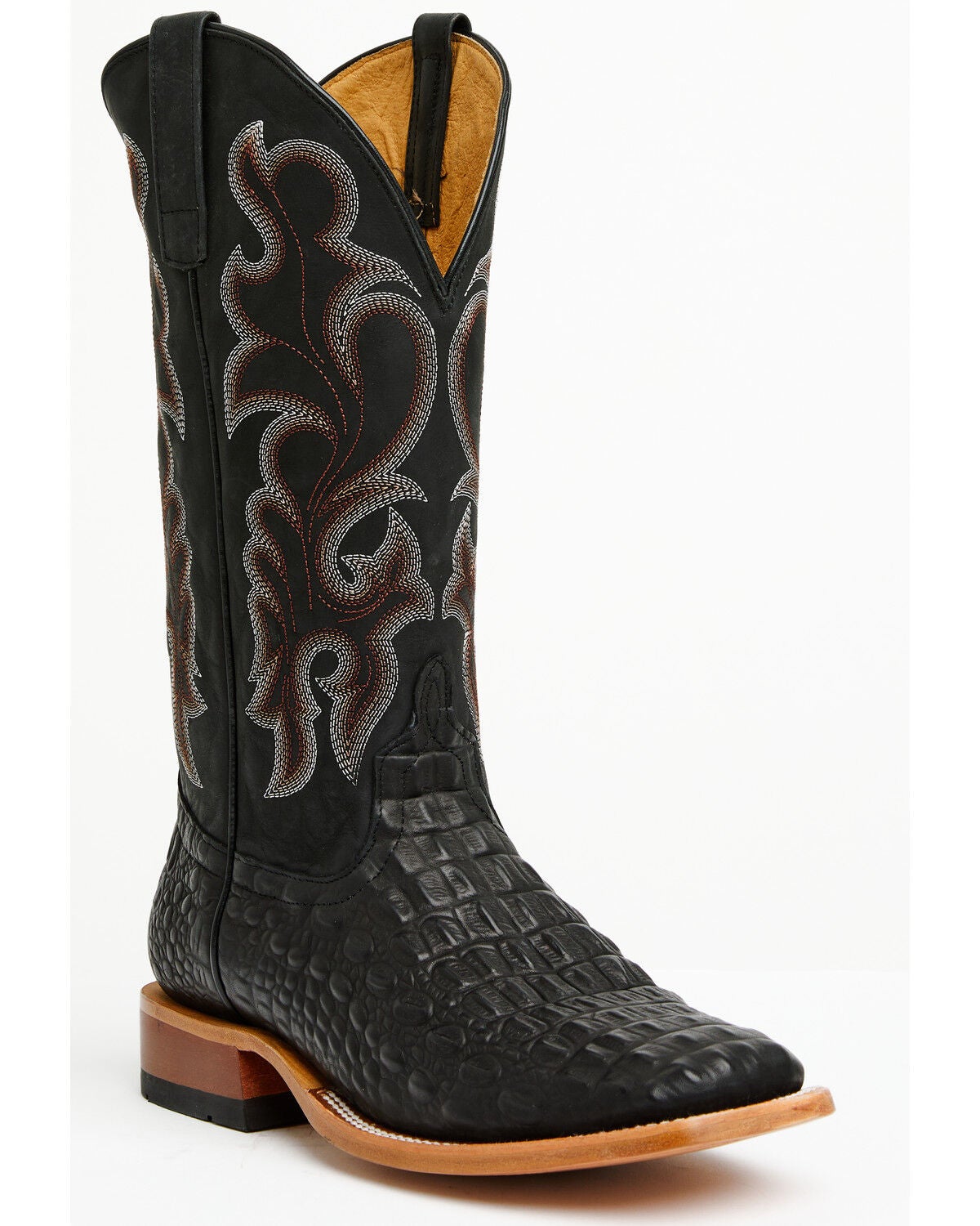 Horse Power Men’s 13-Inch Nile Crocodile Print Western Boots in Black – Broad Square Toe Stockman Heel, Size 10.5 D