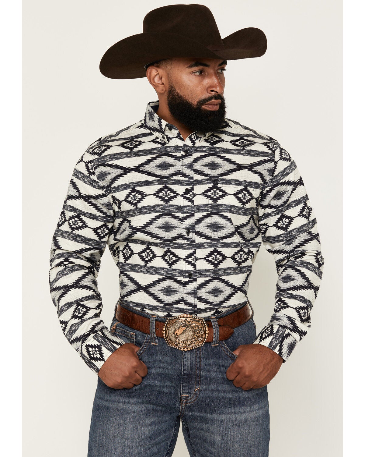Men's Cody James Tiki Room Southwestern Print Long Sleeve Button-Down