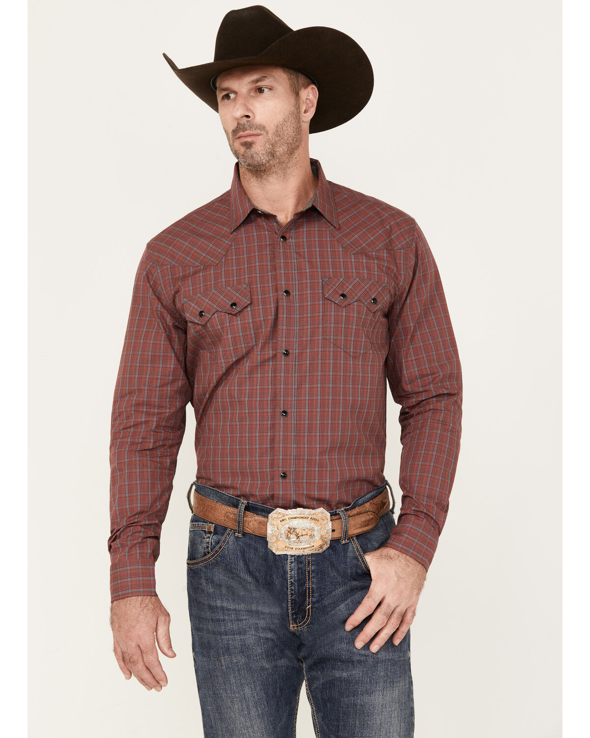Men's Cody James Fire Mountain Long Sleeve Plaid Print Snap Western Sh