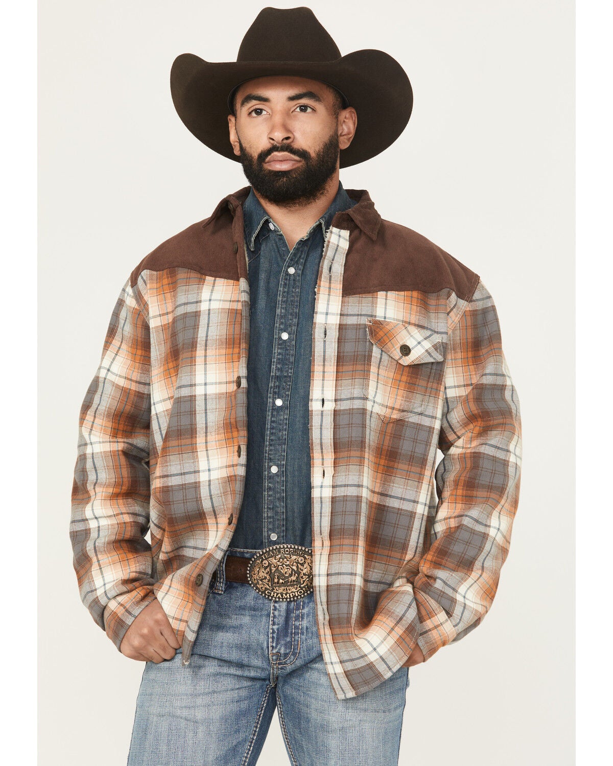 Men's Cody James Plaid Print Flannel Sherpa Lined Shirt Jacket