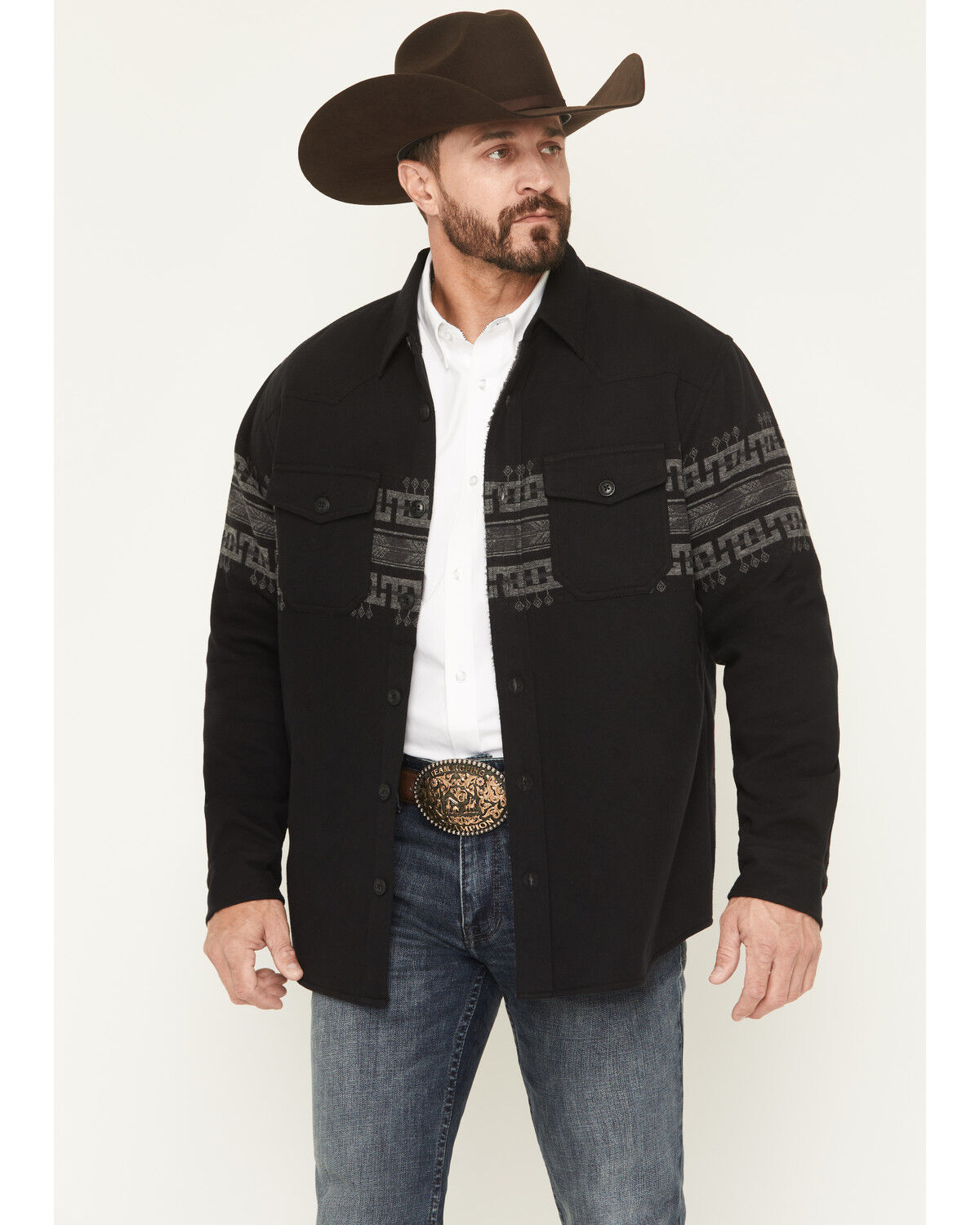 Men's Cody James Southwestern Border Print Sherpa Lined Flannel Shirt