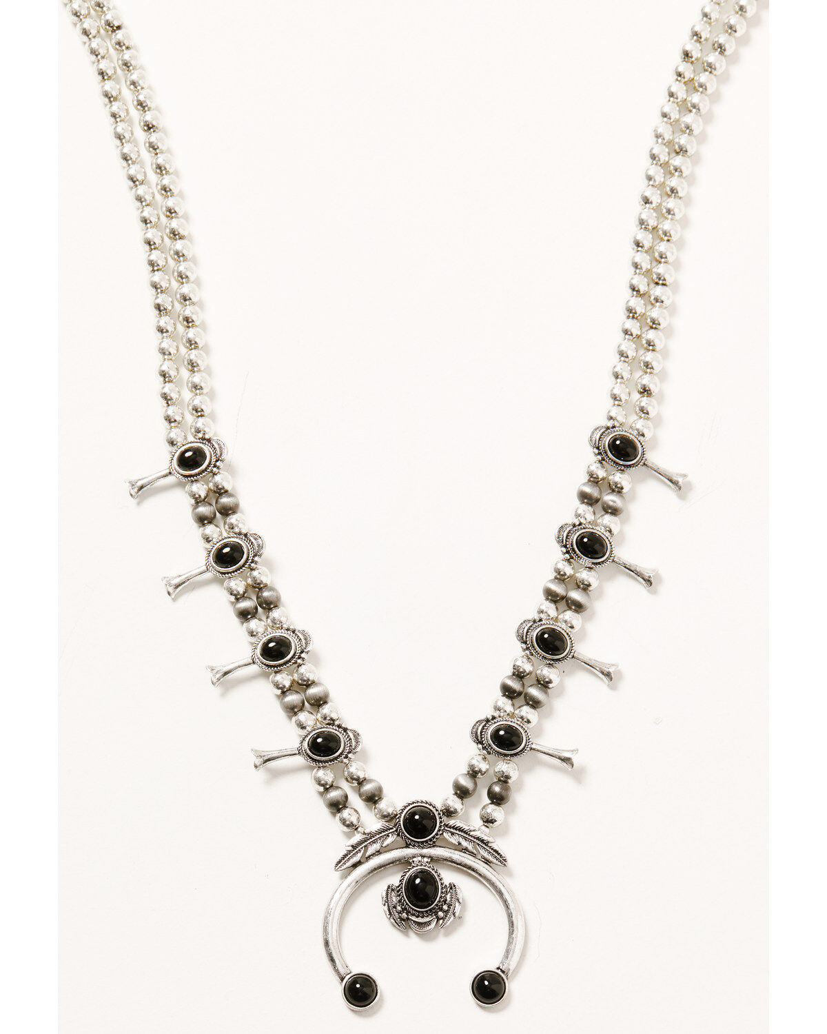 Women's Shyanne Silver Beaded Squash Blossom Onyx Stone Necklace