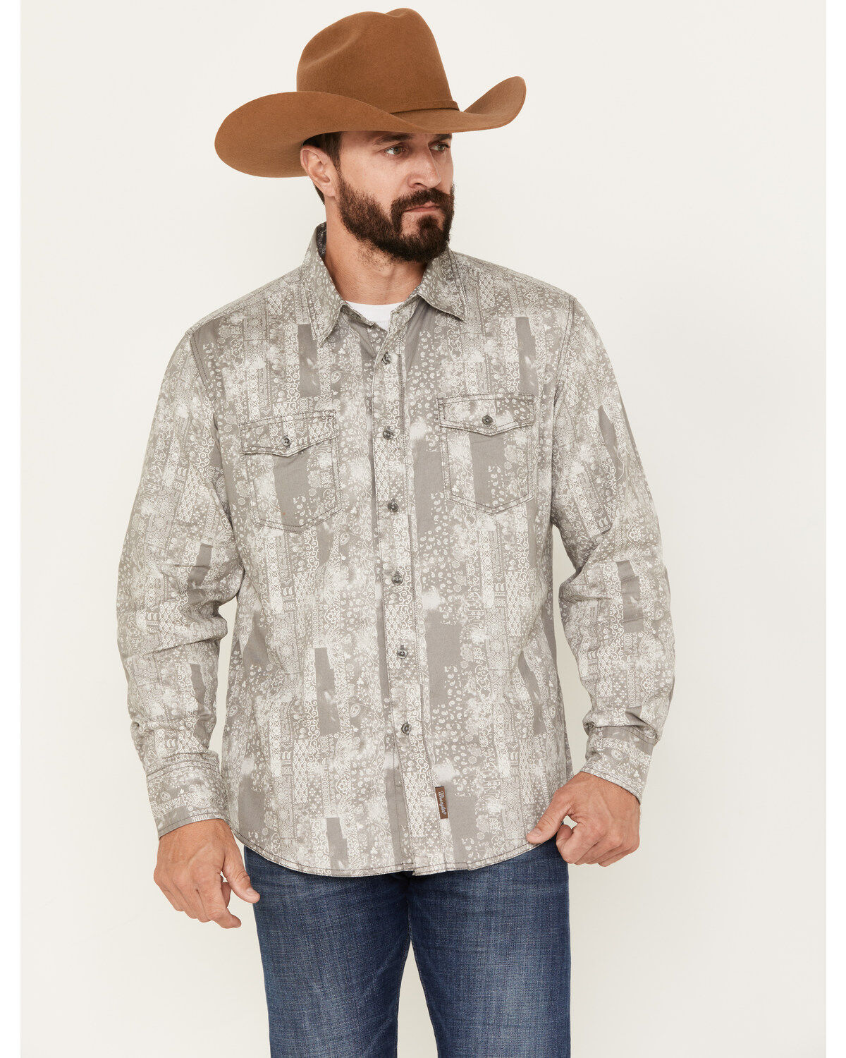 Men's Wrangler Retro Patchwork Print Long Sleeve Button-Down Western S