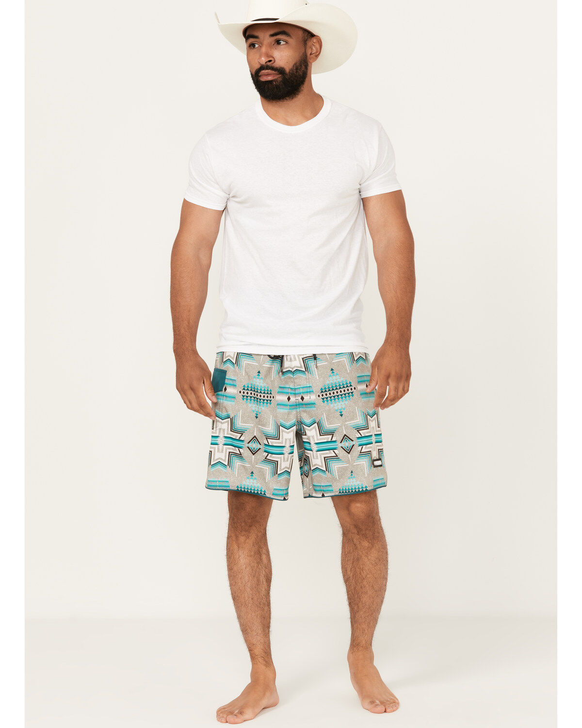 Men's Rock & Roll Denim Southwestern Print Stretch Board Shorts