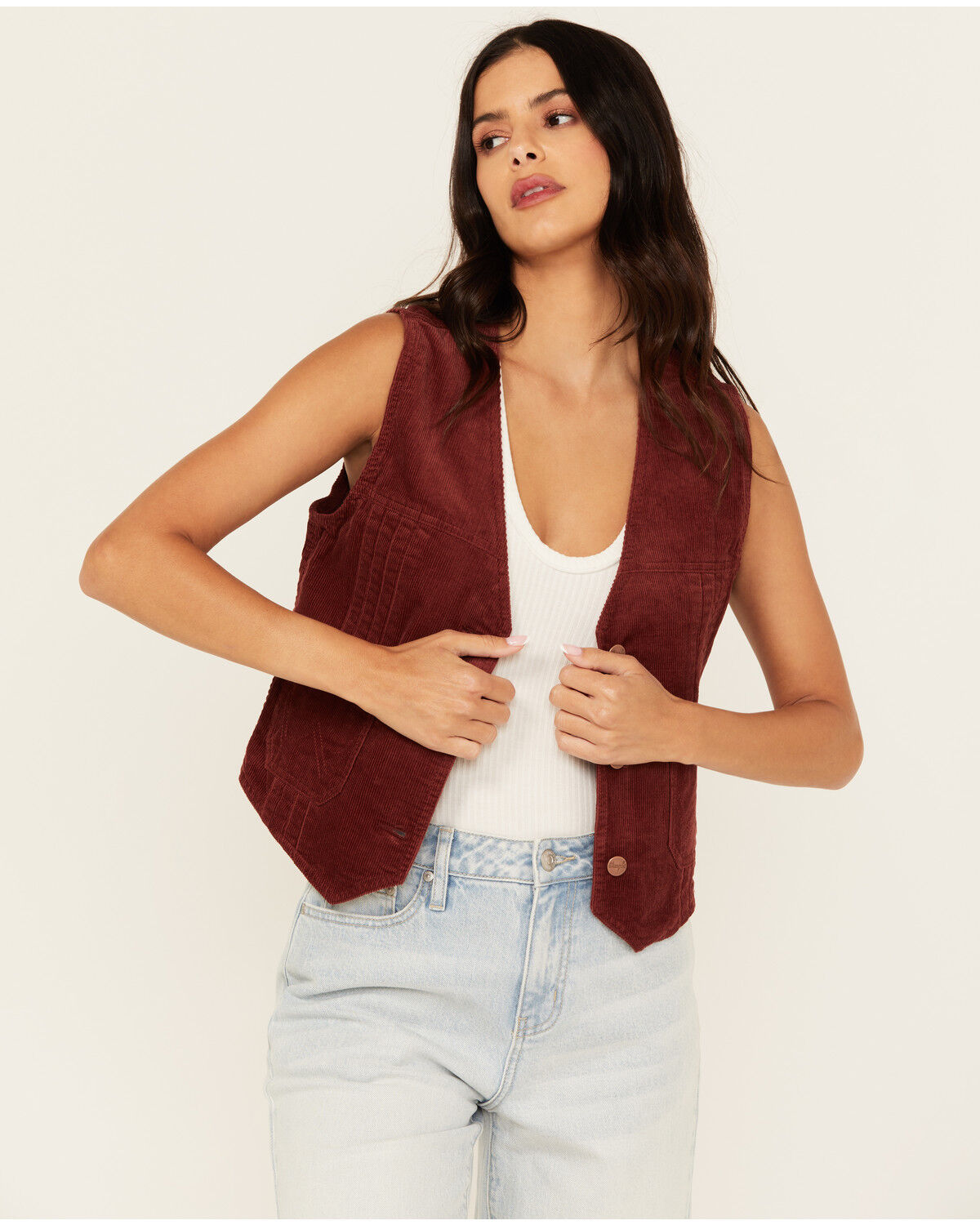 Women's Wrangler Corduroy Slim Fit Button-Down Vest