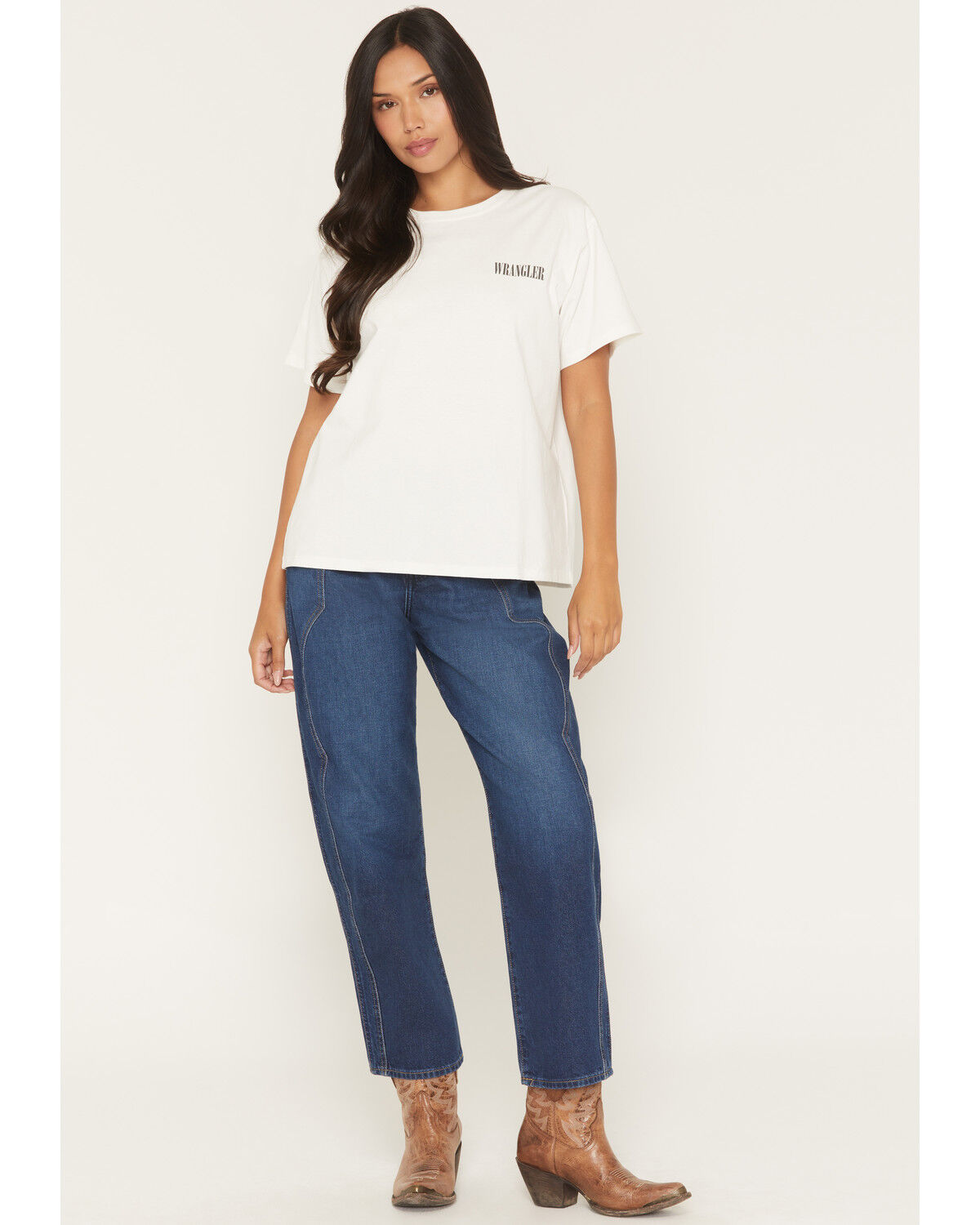 Women's Wrangler Rustlers Retreat Dark Wash High Rise Sleek Barrel Den