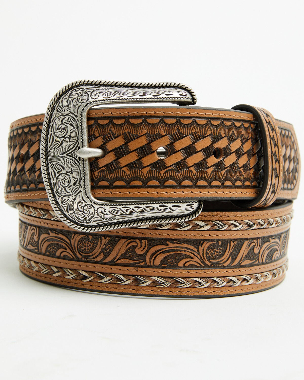 Men's Cody James Keaton Basketweave Tooled Leather Belt