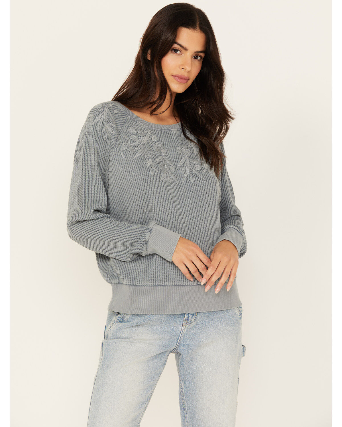 Women's Cleo + Wolf Embroidered Thermal Knit Top