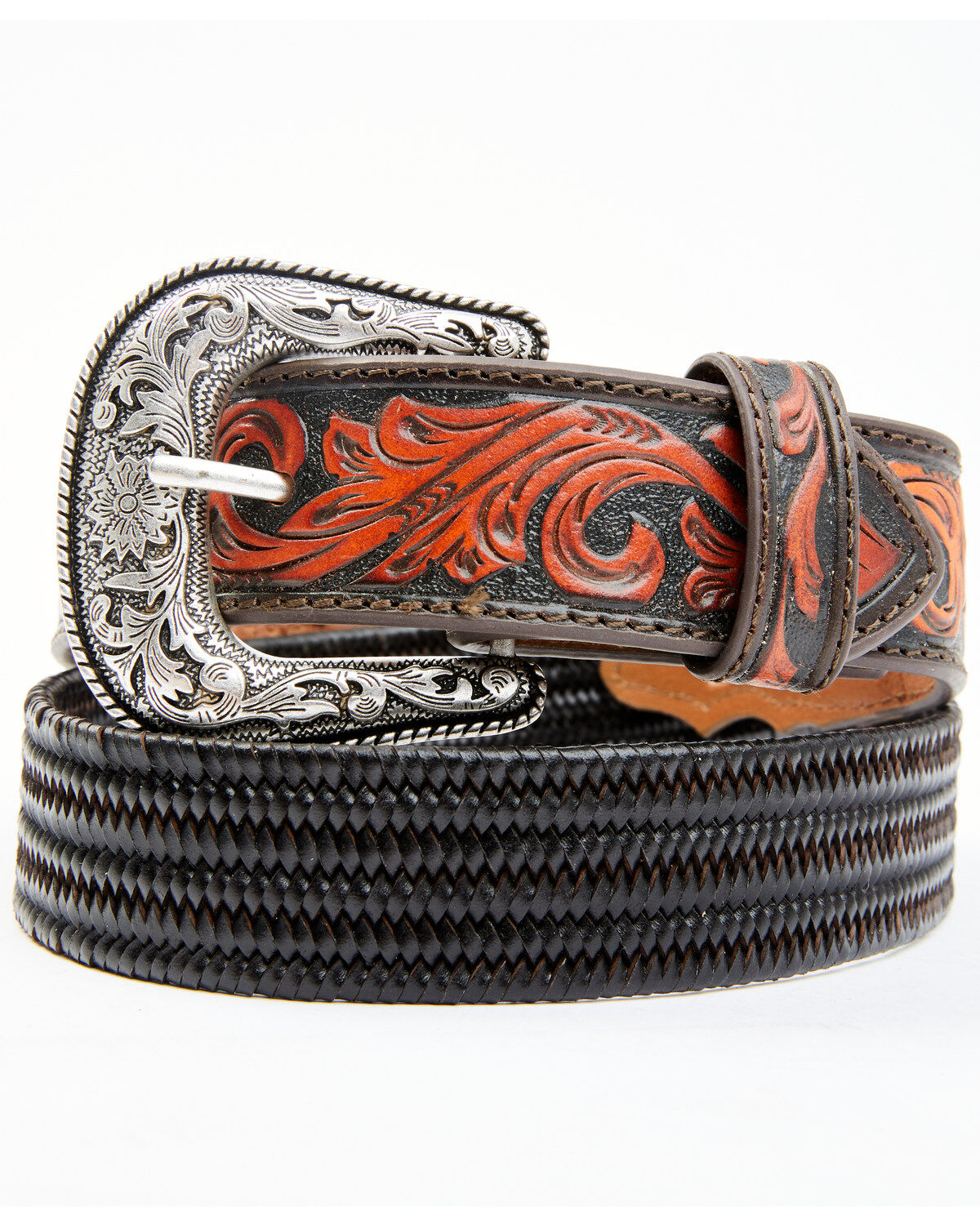 Men's Cody James Floral Hand Tooled Stretch Bonded Strap Western Belt