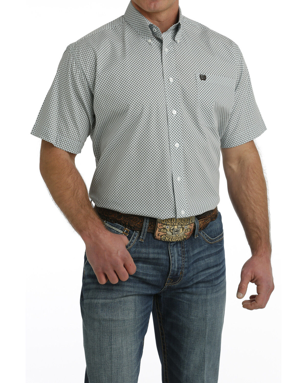 Men's Cinch Geo Print Short Sleeve Button-Down Western Shirt