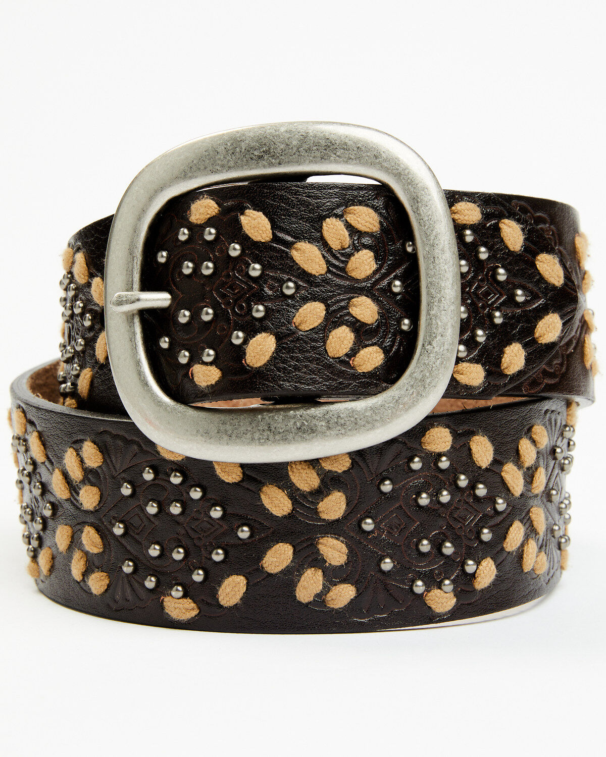 Women's Shyanne Embossed Heavy Cord Lacing Oval Buckle 3/4" Belt