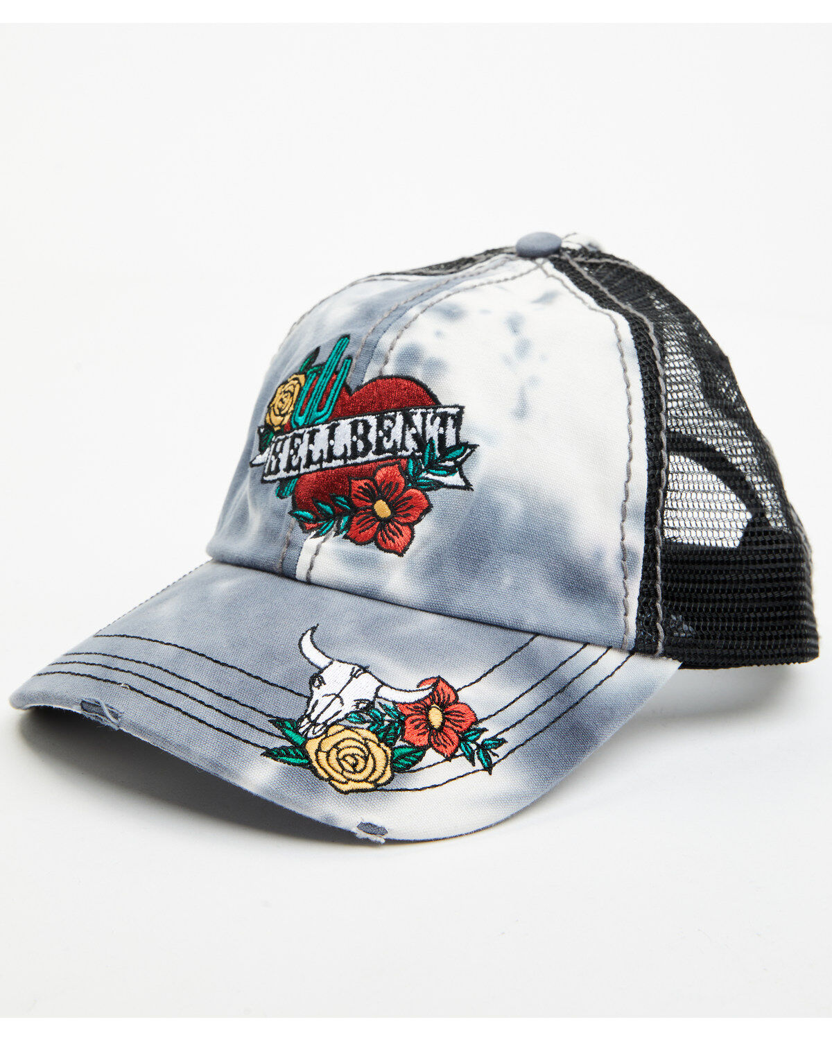 Women's Catchfly Hellbent Embroidered Distressed Ponytail Ball Cap