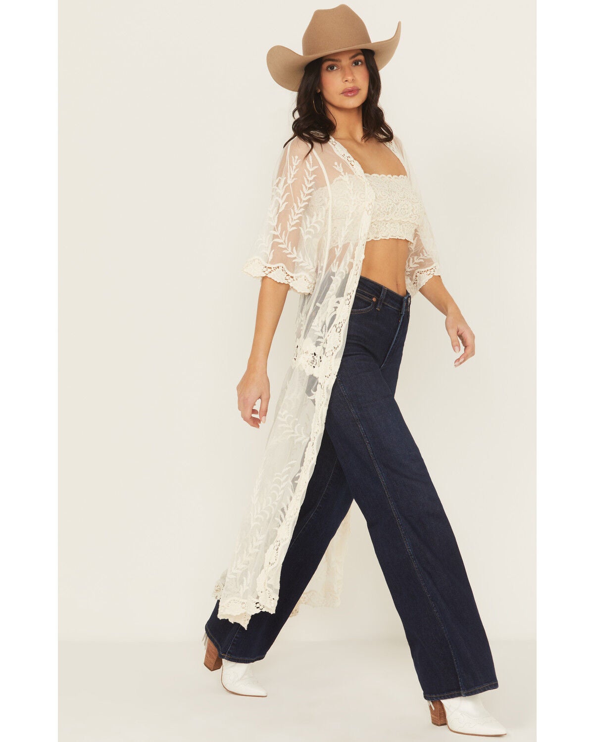 Women's Shyanne Long Embroidered Mesh Kimono