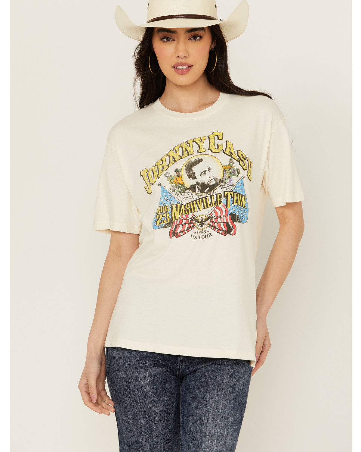 Women's Day Dreamer Johnny Cash Short Sleeve Oversized Graphic Tee