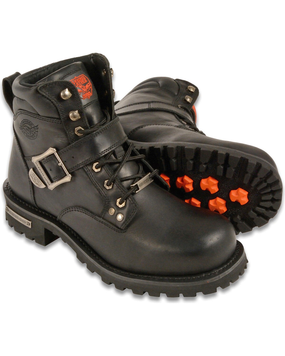 Men's Milwaukee Leather 6" Side Buckle Boots - Round Toe - Wide