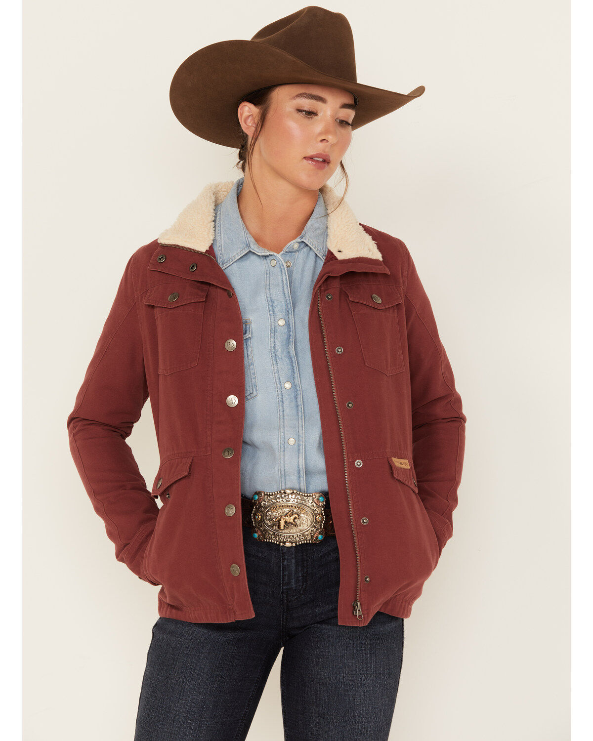 Women's Powder River Outfitters Sherpa-Lined Collar Denim Military Jac