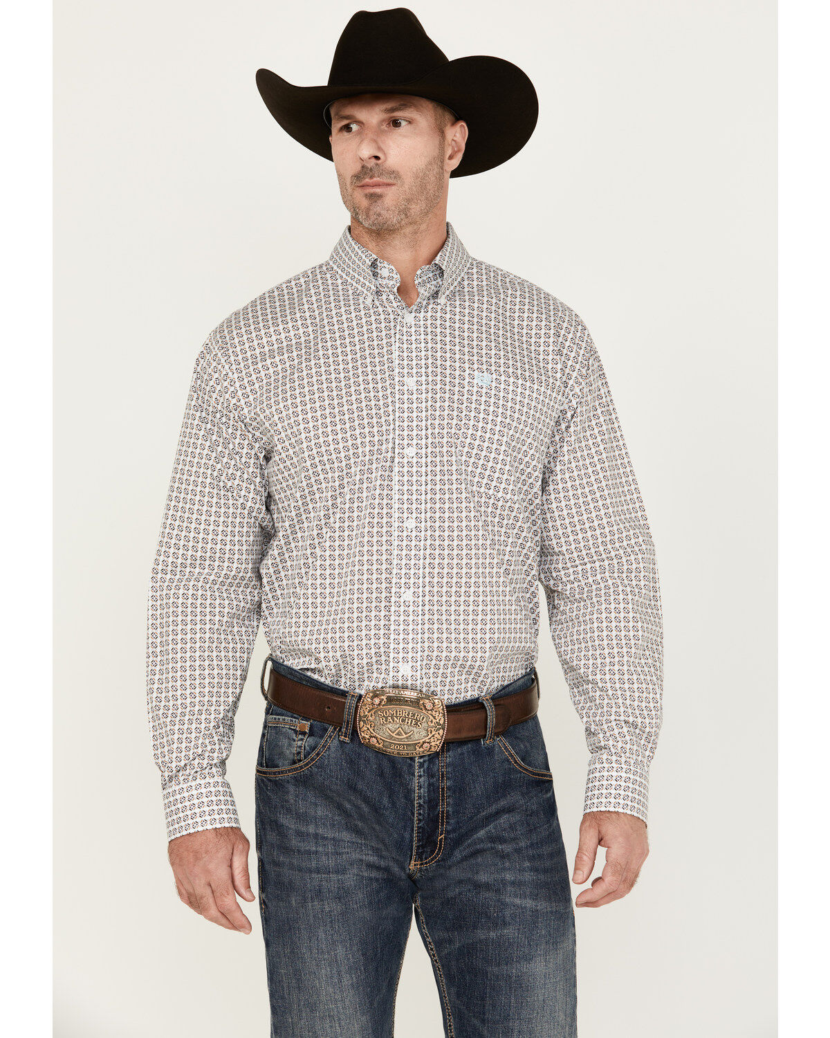 Men's Cinch Geo Print Long Sleeve Button-Down Stretch Western Shirt