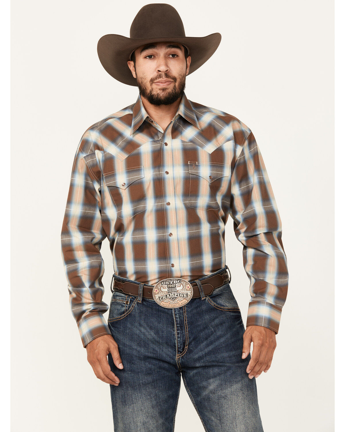 Men's Stetson Plaid Print Long Sleeve Pearl Snap Western Shirt