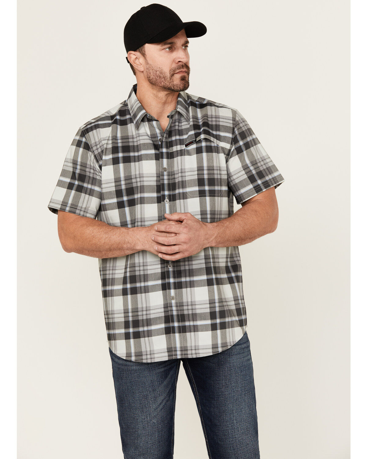 Wrangler ATG by Cedar Plaid Print Short Sleeve Button-Down Performance