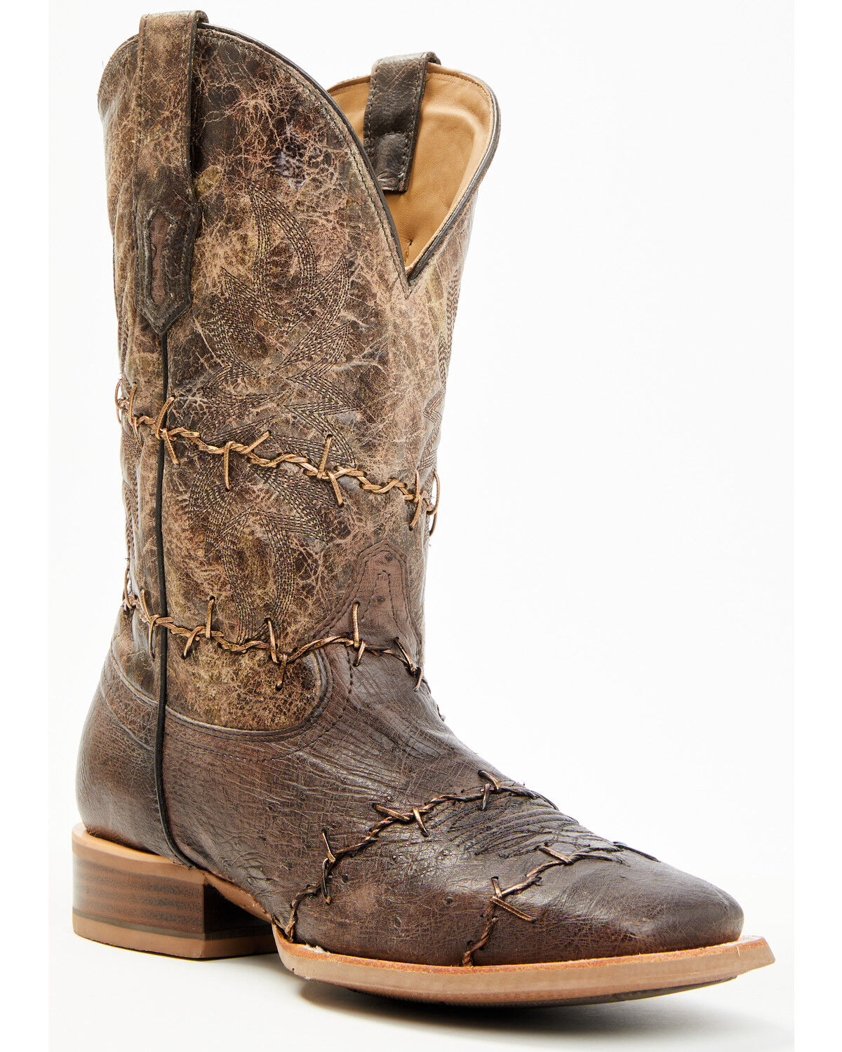 Men's Corral Exotic Ostrich Barbed Wire Western Boots - Broad Square T