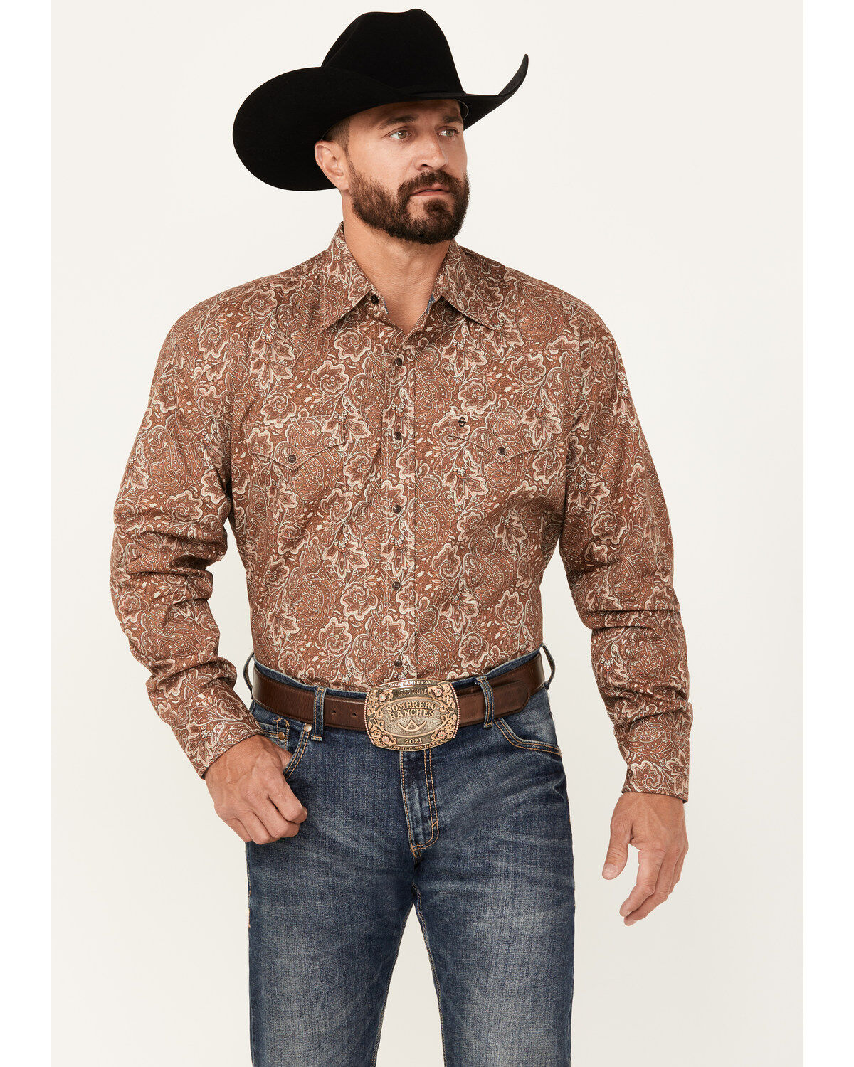 Men's Stetson Floral Paisley Print Long Sleeve Snap Western Shirt