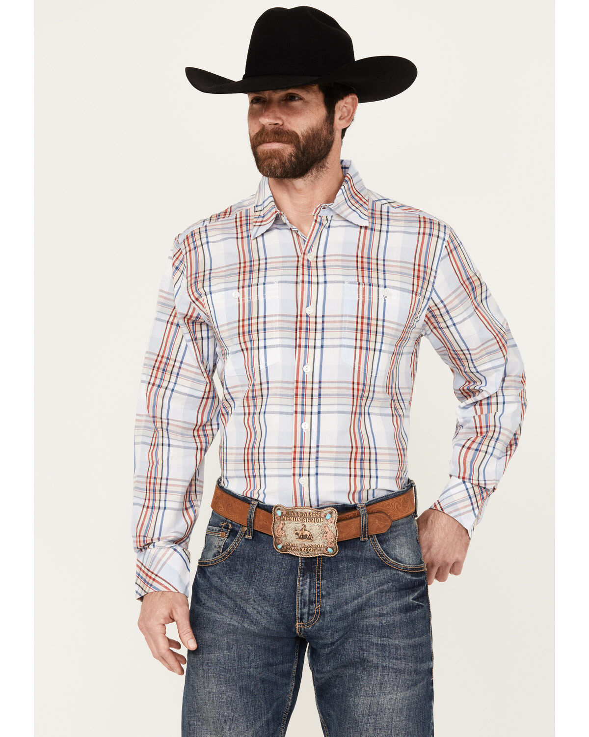 Men's Resistol Sulphur Plaid Print Long Sleeve Button Down Western Shi