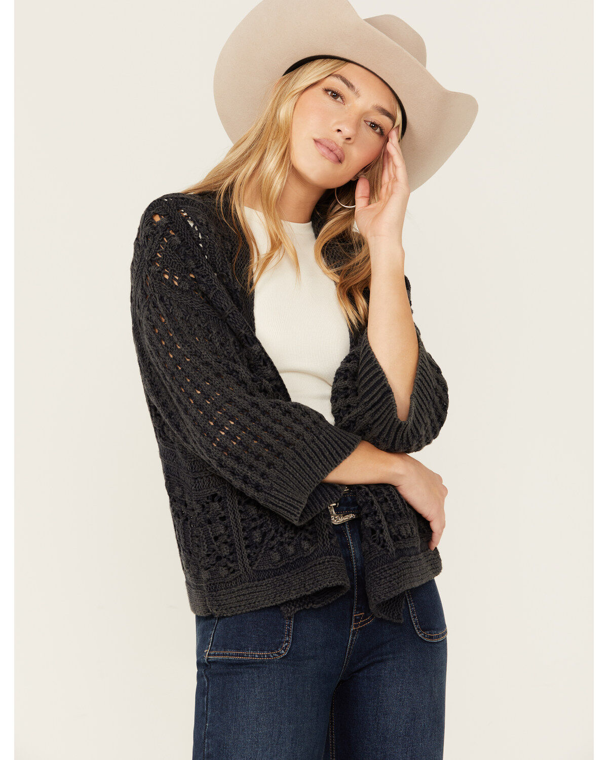 Women's Cotton & Rye Distressed Open Cardigan