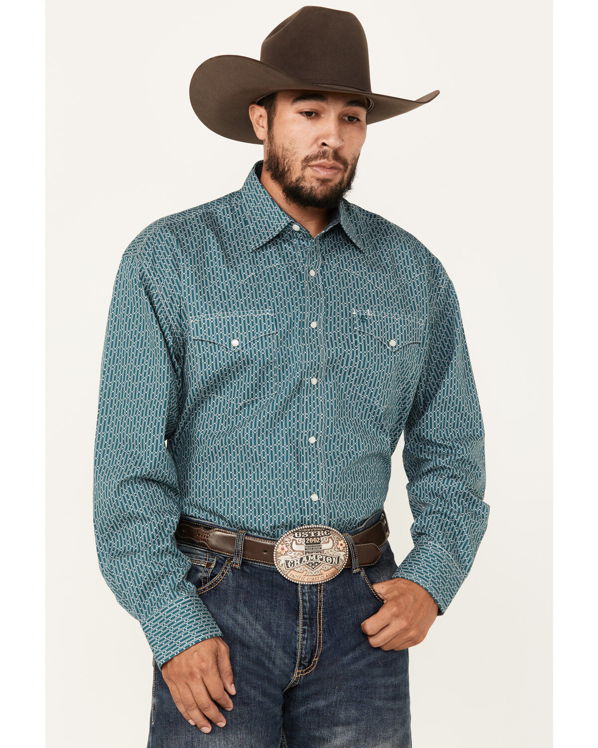 Men's Stetson Geo Print Long Sleeve Pearl Snap Western Shirt