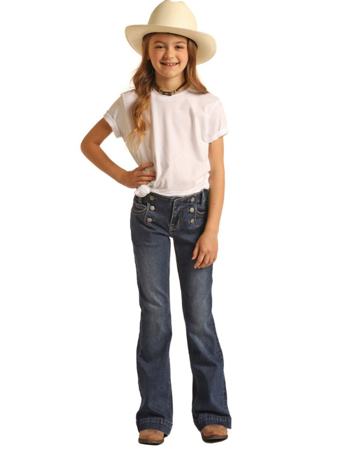 Girls' Rock & Roll Denim Double Button Stretch Trouser Jeans