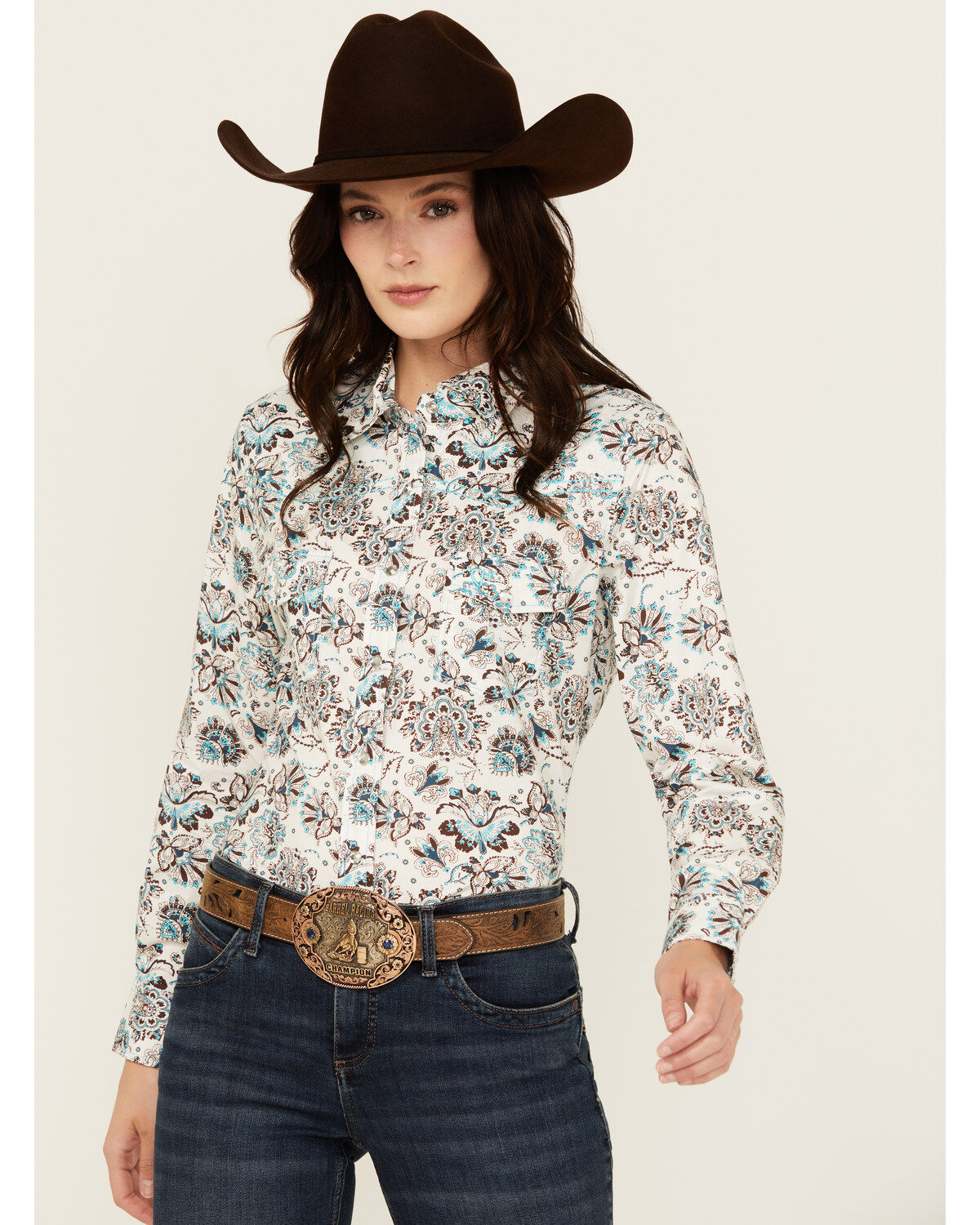 Women's Cowgirl Hardware Paisley Print Long Sleeve Snap Western Shirt