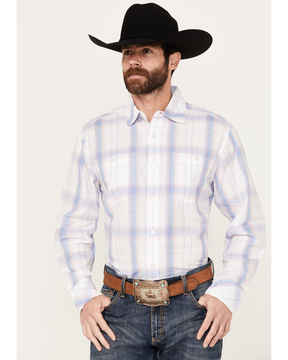 Men's Resistol Bozeman Ombre Plaid Print Long Sleeve Button Down Weste