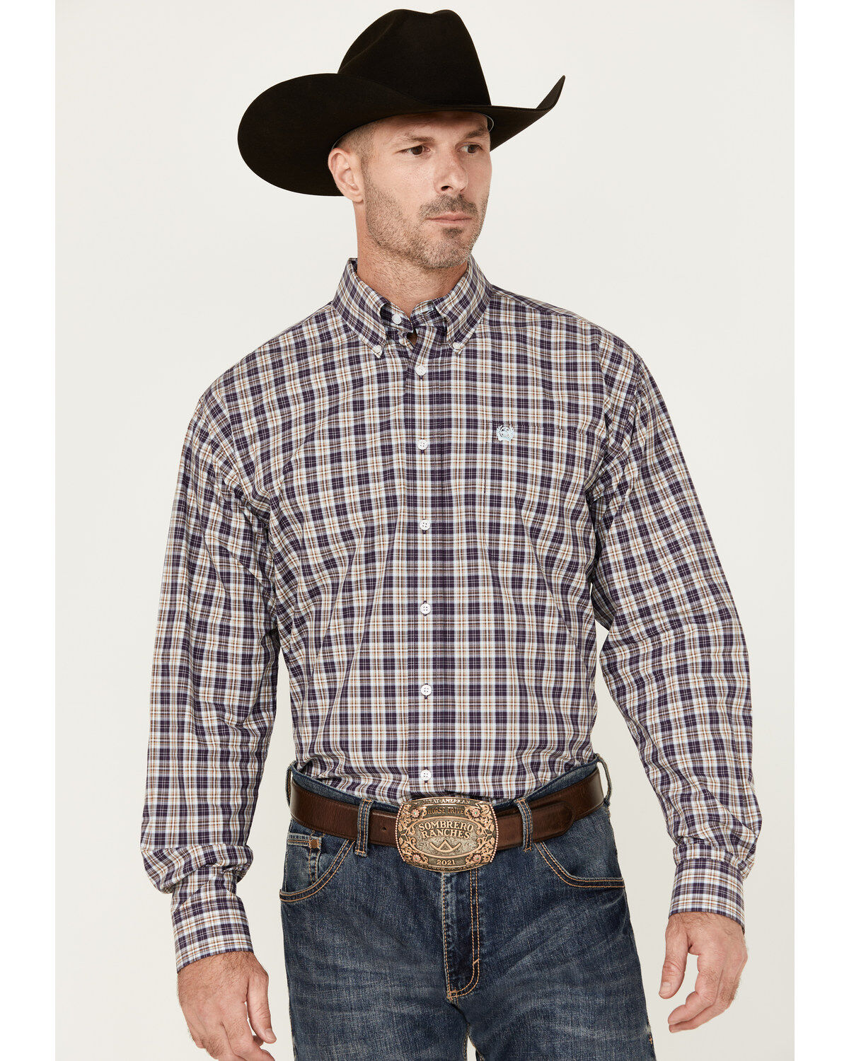 Men's Cinch Plaid Print Long Sleeve Button-Down Western Shirt