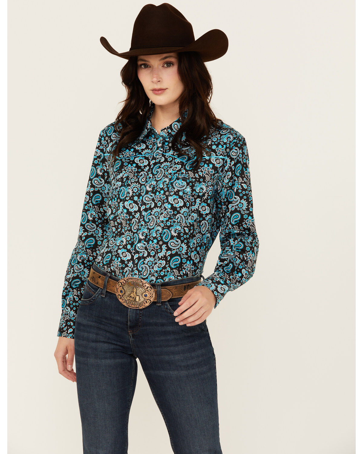 Women's Cowgirl Hardware Paisley Print Long Sleeve Snap Western Shirt