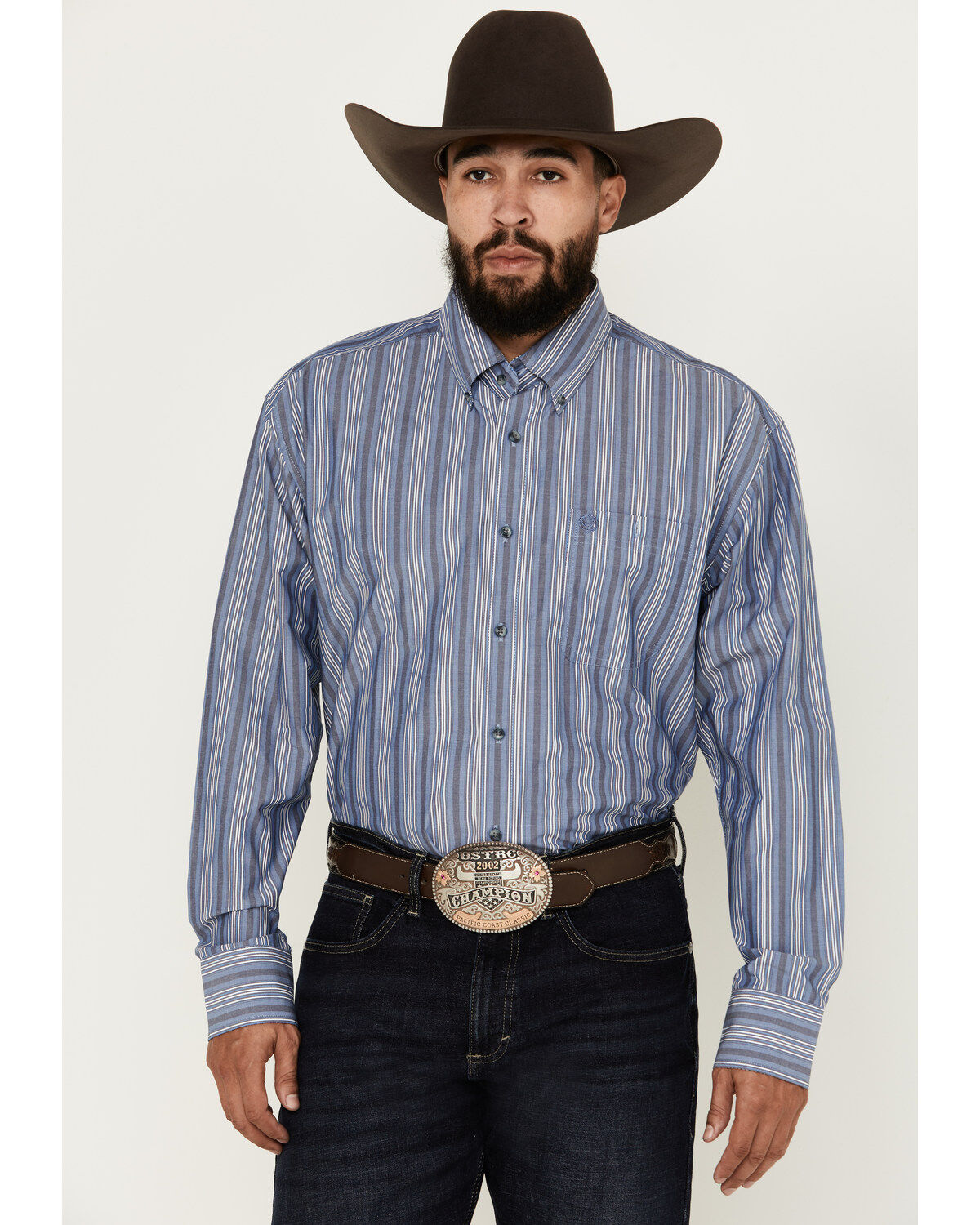 Men's Wrangler George Strait by Striped Long Sleeve Button-Down Wester