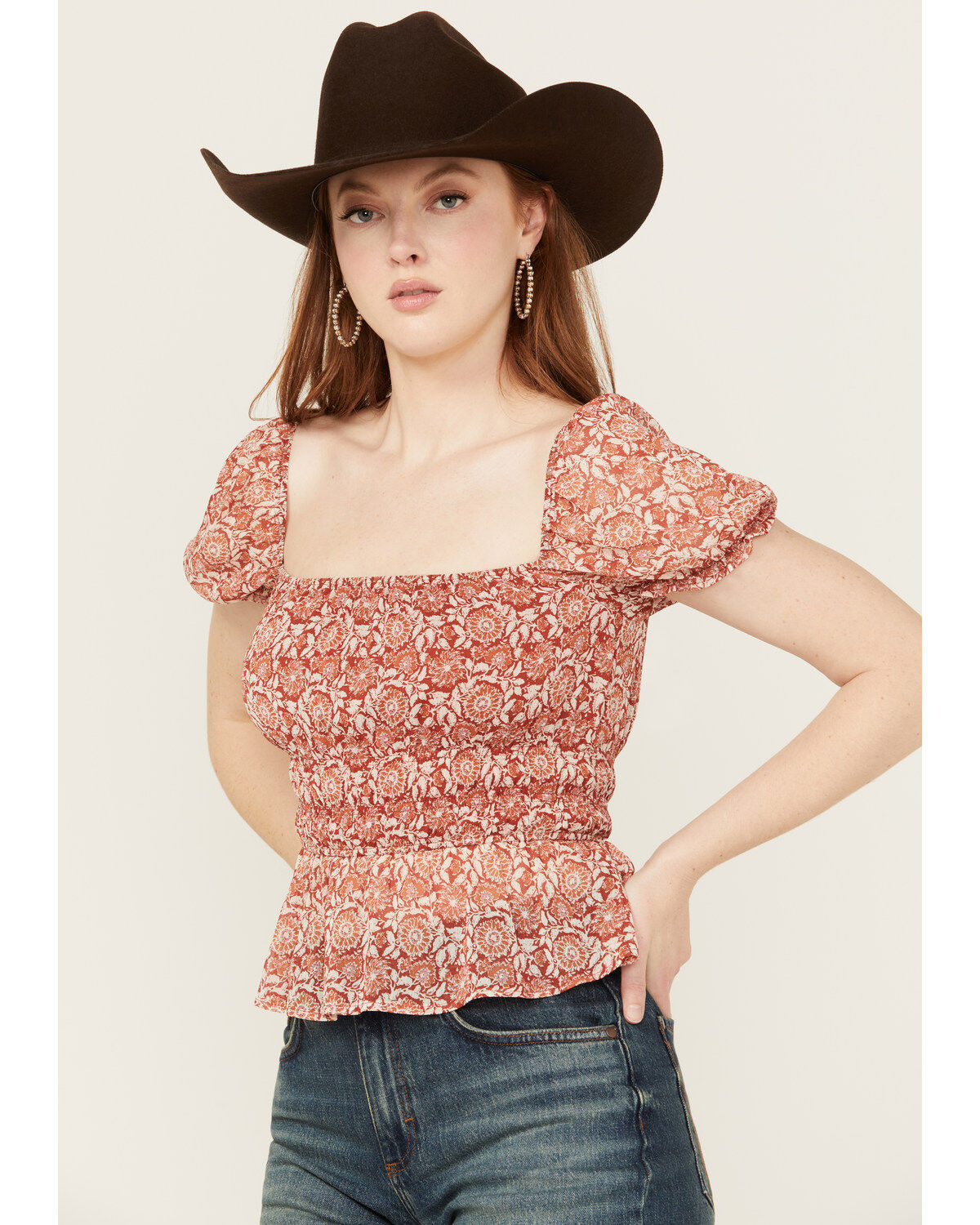 Women's Ash & Violet Floral Peasant Top