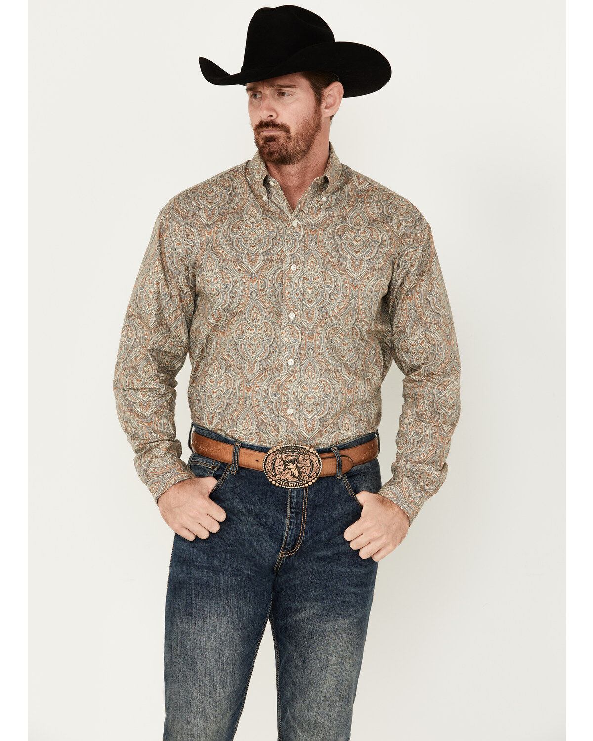 Men's Stetson Mosaic Print Long Sleeve Button-Down Western Shirt