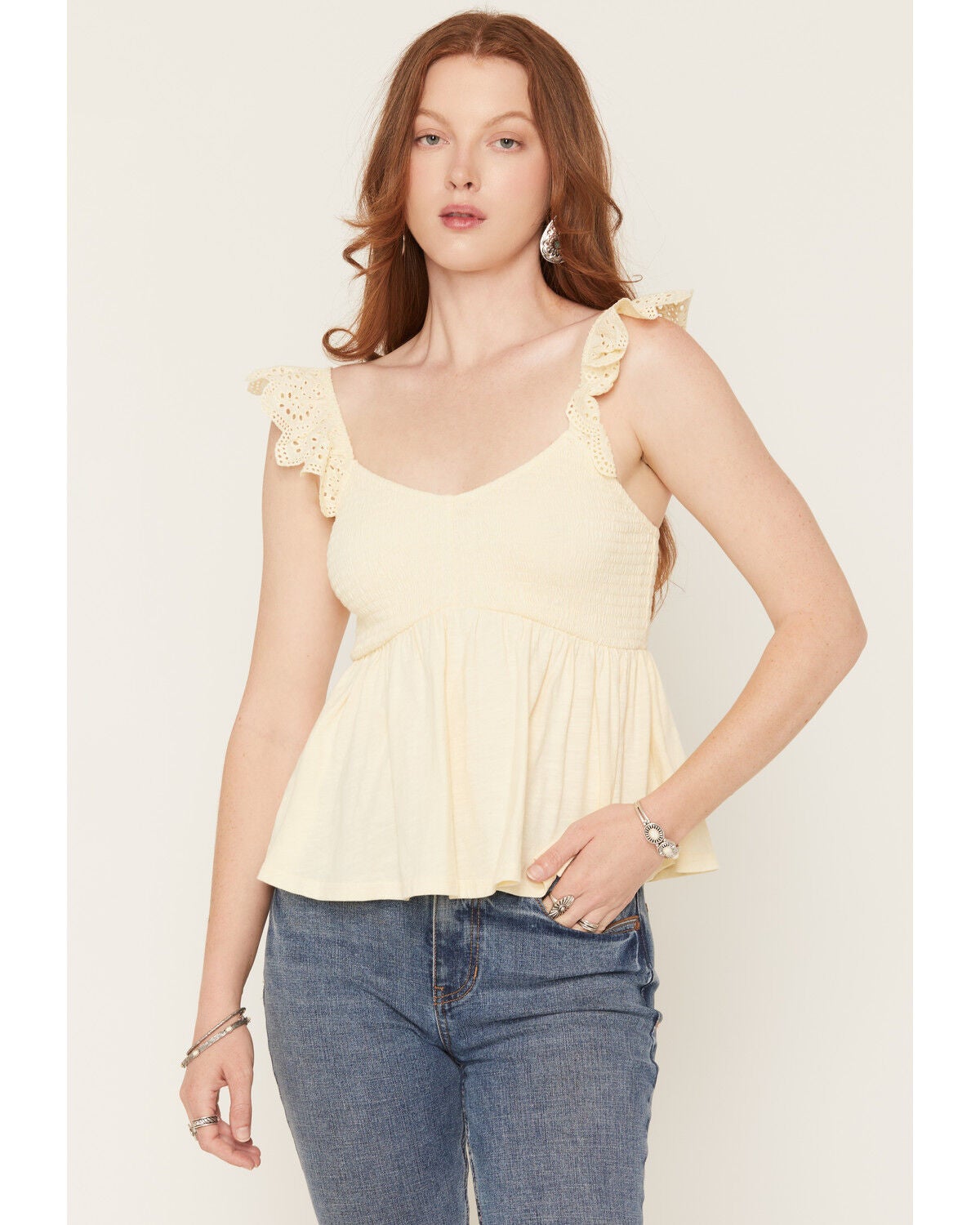 Women's Cleo + Wolf Solid Flutter Sleeve Shirt