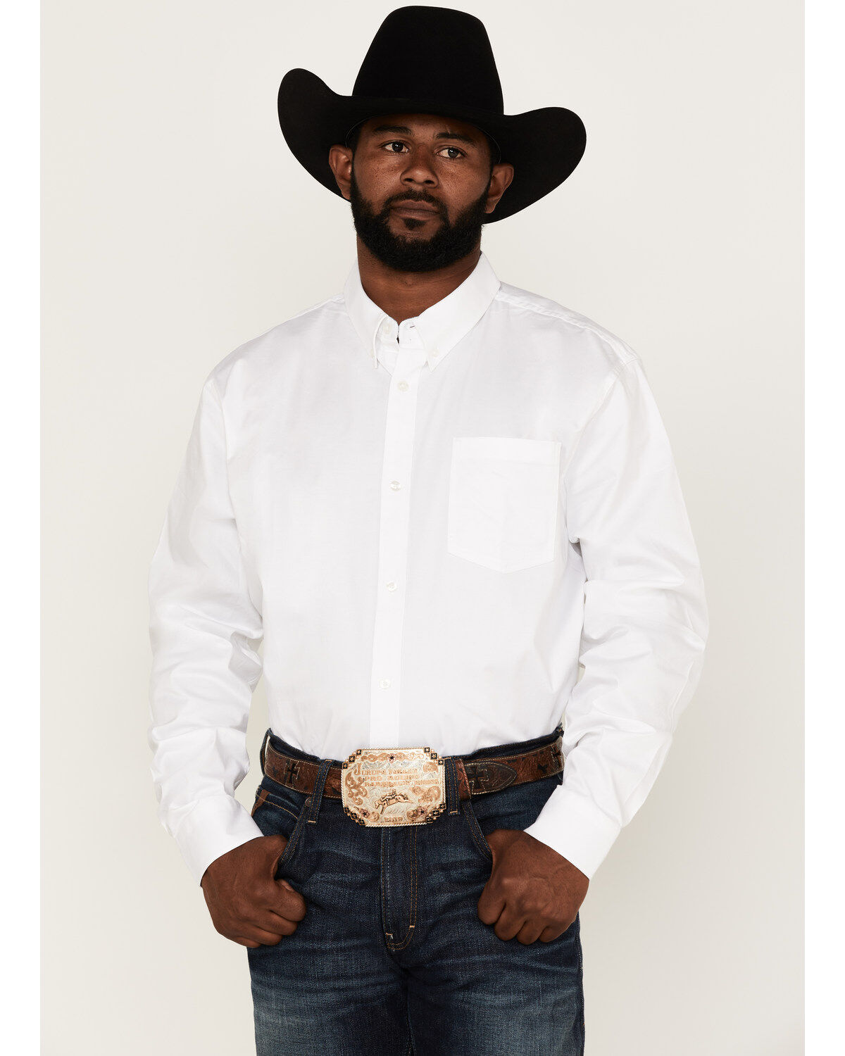 Men's RANK 45 Solid Basic Twill Logo Long Sleeve Button-Down Western