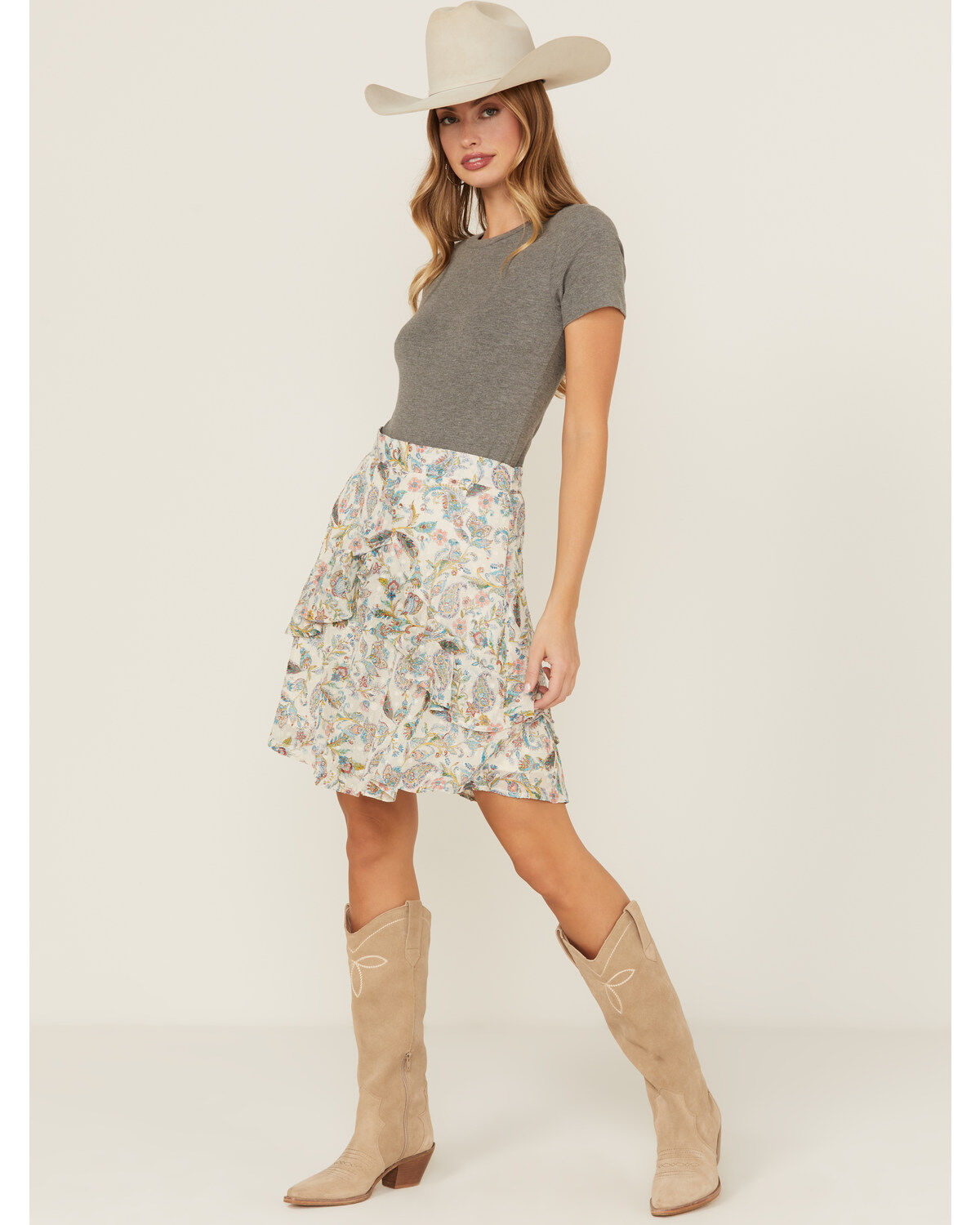 Women's Ash & Violet Floral Smocked Tiered Skirt