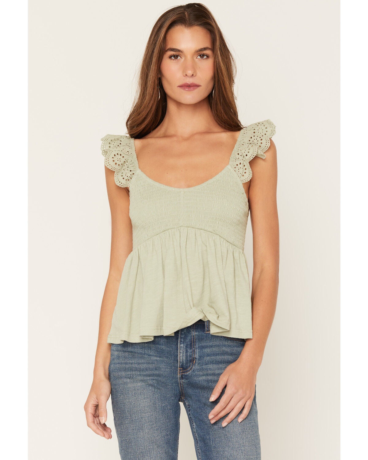 Women's Cleo + Wolf Solid Flutter Sleeve Shirt