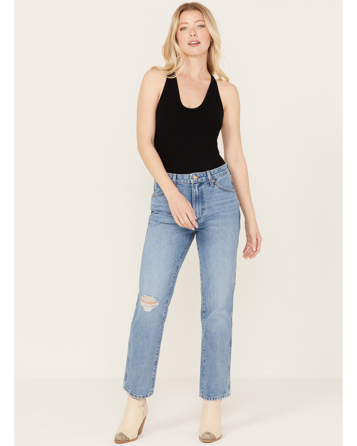 Women's Wrangler Medium Wash High Rise Wild West Straight Jeans