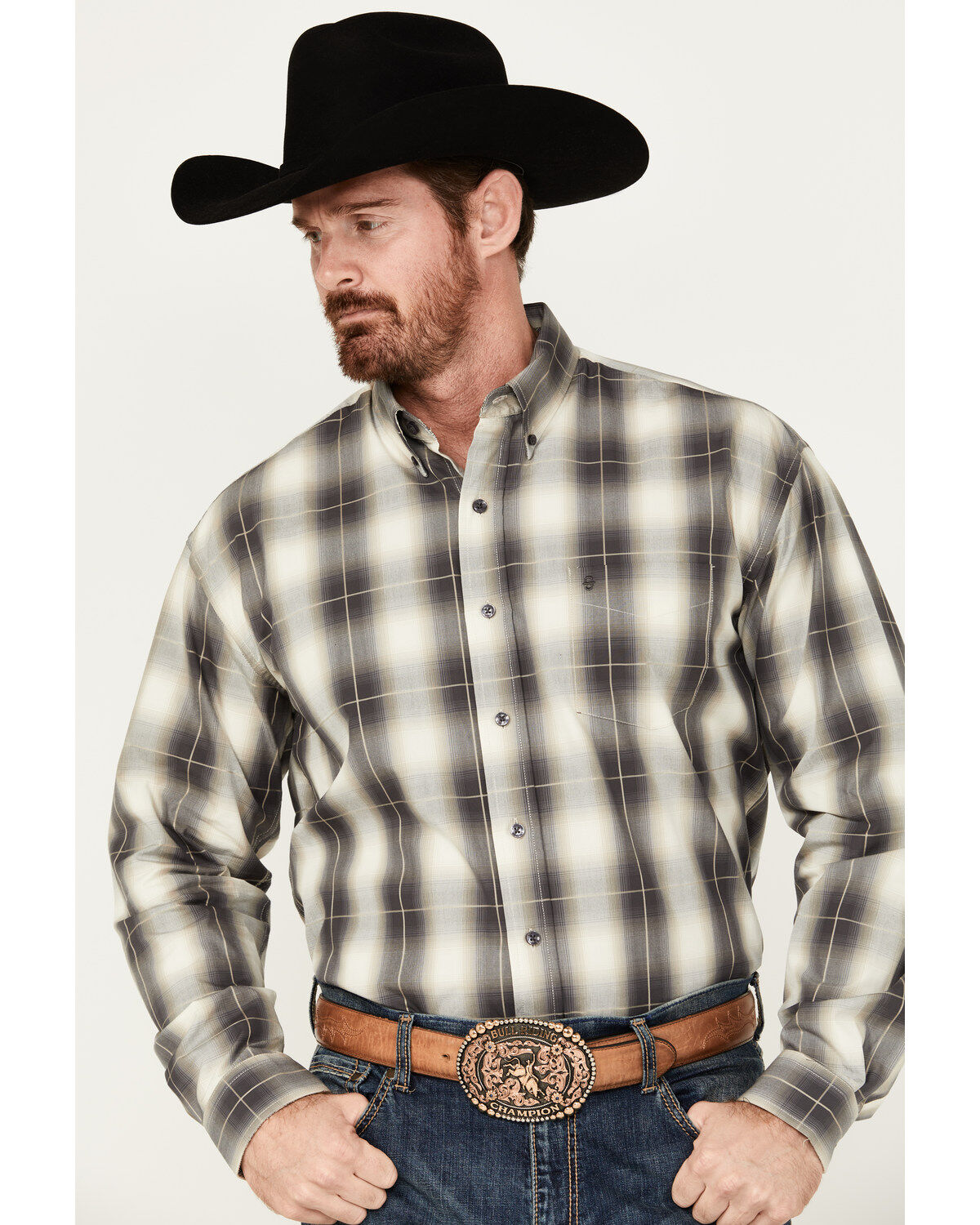 Men's Stetson Plaid Print Long Sleeve Button-Down Western Shirt