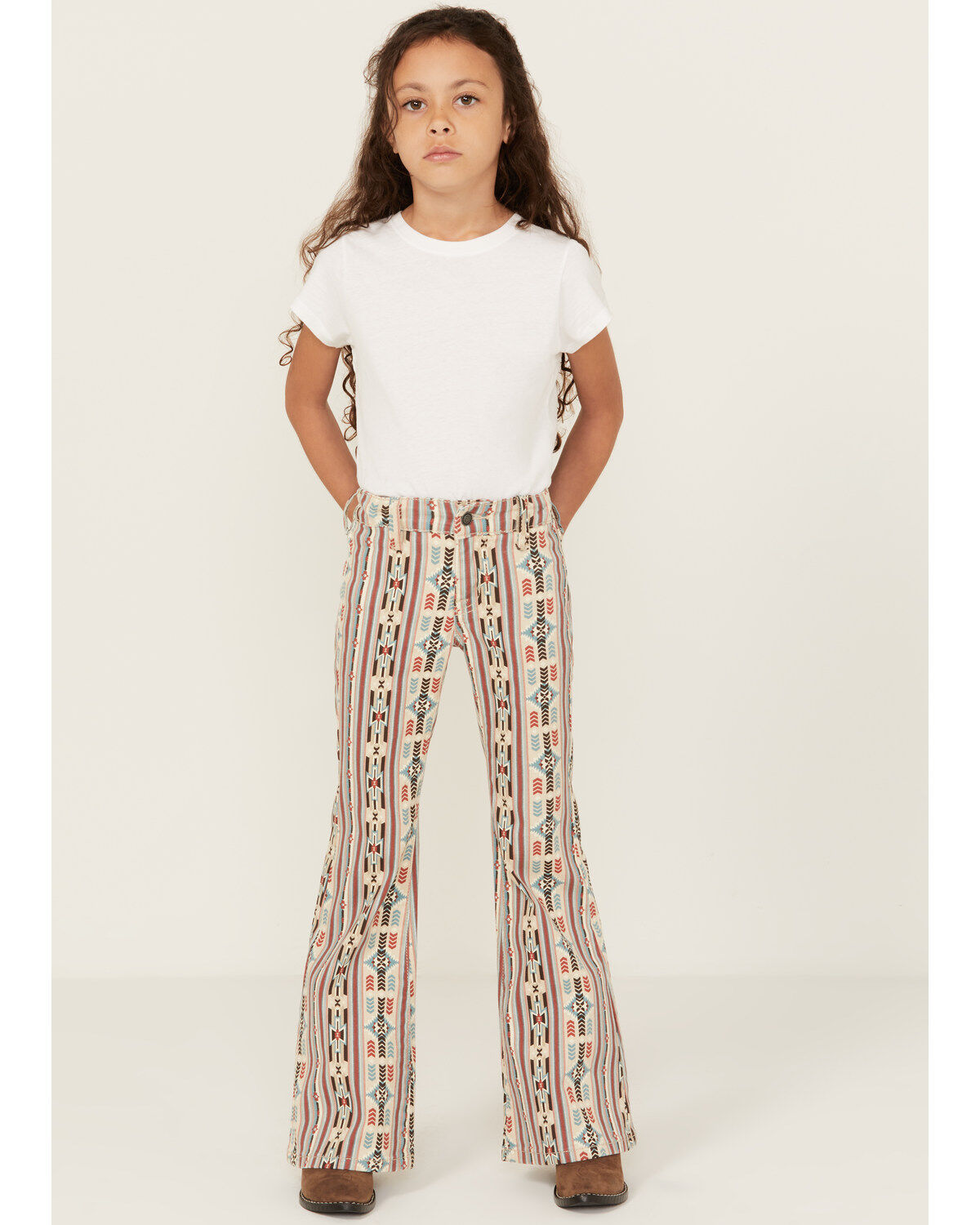Girls' Panhandle Southwestern Striped Button Flare Stretch Denim Jeans