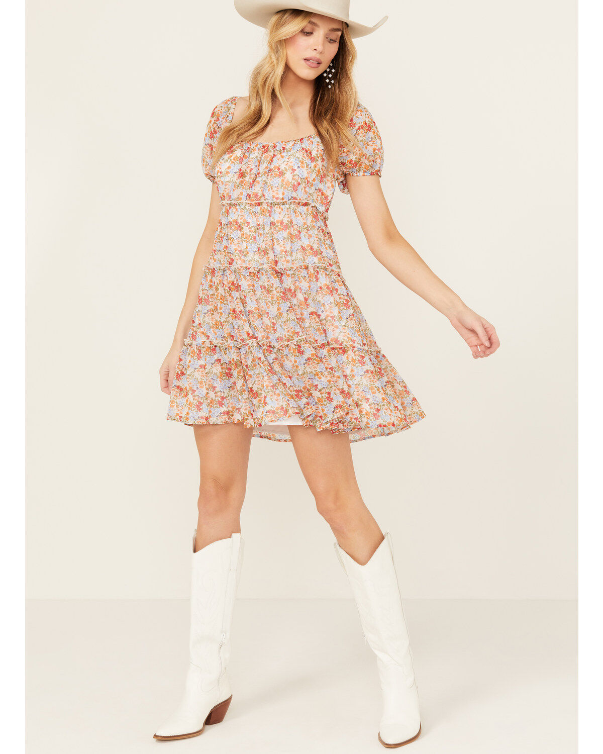 Women's Ash & Violet Tiered Floral Mini Dress