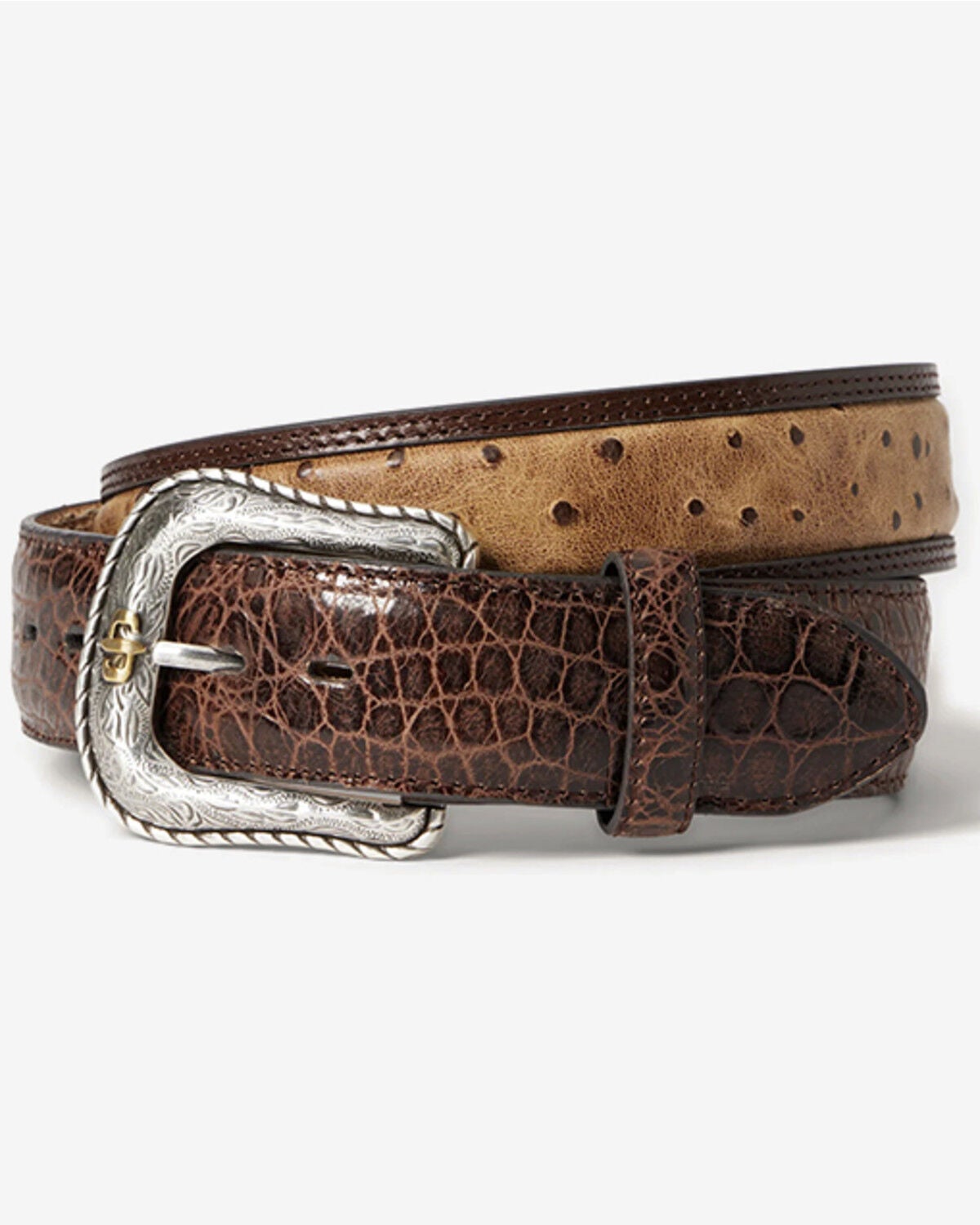 Men's Stetson Ostrich Print Croc Embossed Western Leather Belt