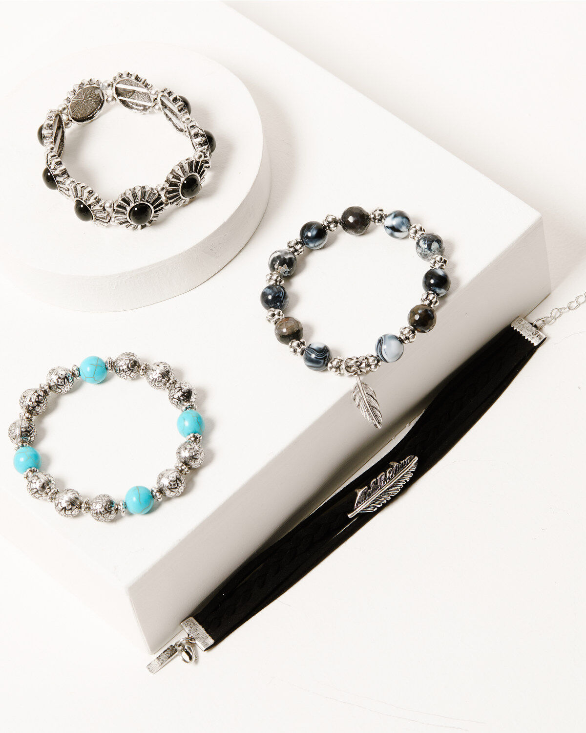 Women's Shyanne Silver Concho & Multicolored Beaded 4-piece Bracelet S